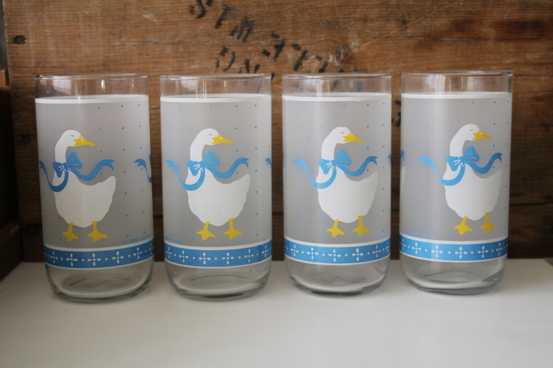 photo of Aunt Rhody goose w/ ribbon bow Libbey drinking glasses set, 80s vintage country style  #1