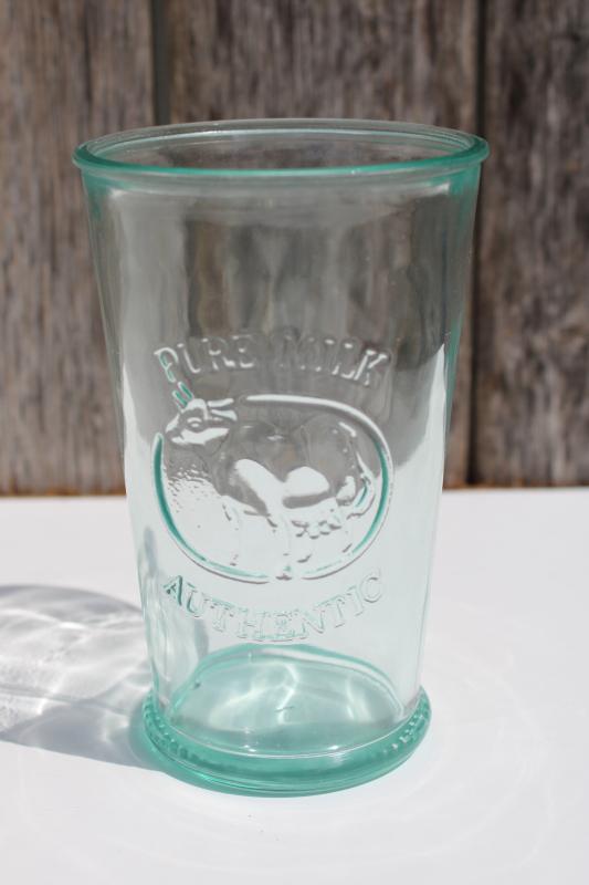 photo of Authentic Pure Milk embossed glass tumbler, sea glass green recycled glass #1