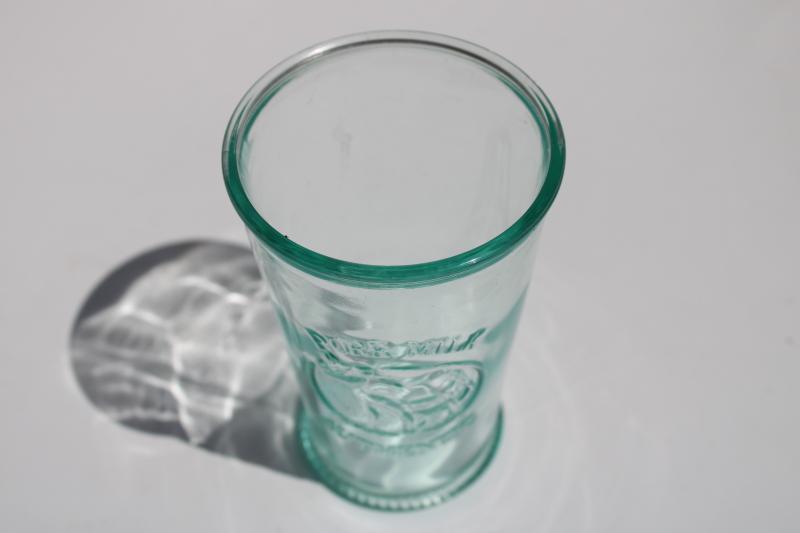 photo of Authentic Pure Milk embossed glass tumbler, sea glass green recycled glass #4