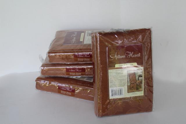 photo of Autumn Harvest bronze brocade fabric chair covers, set of four mint in package #1