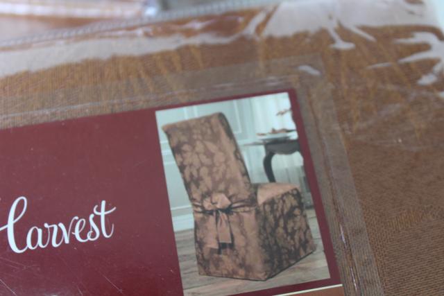 photo of Autumn Harvest bronze brocade fabric chair covers, set of four mint in package #3