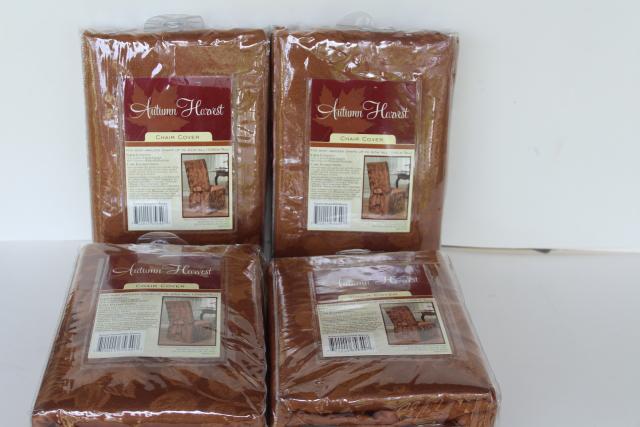 photo of Autumn Harvest bronze brocade fabric chair covers, set of four mint in package #5