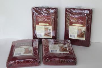 catalog photo of Autumn Harvest burgundy wine brocade fabric chair covers, set of four mint in package