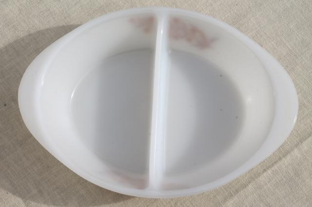 photo of Autumn Leaf vintage Glasbake oven proof glass oval casserole dish, divided bowl #4