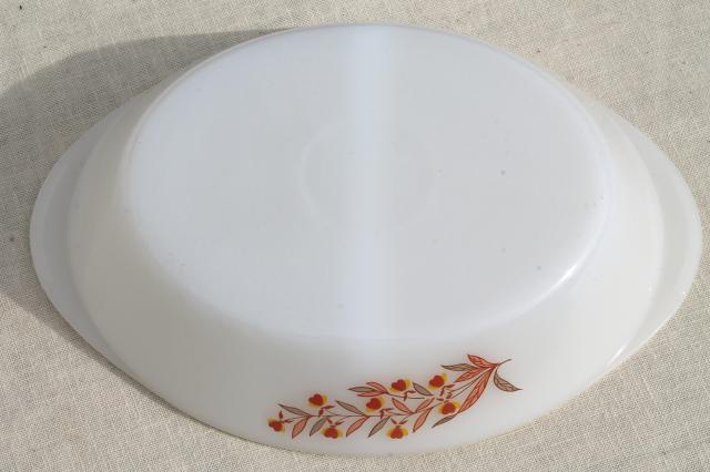 photo of Autumn Leaf vintage Glasbake oven proof glass oval casserole dish, divided bowl #5