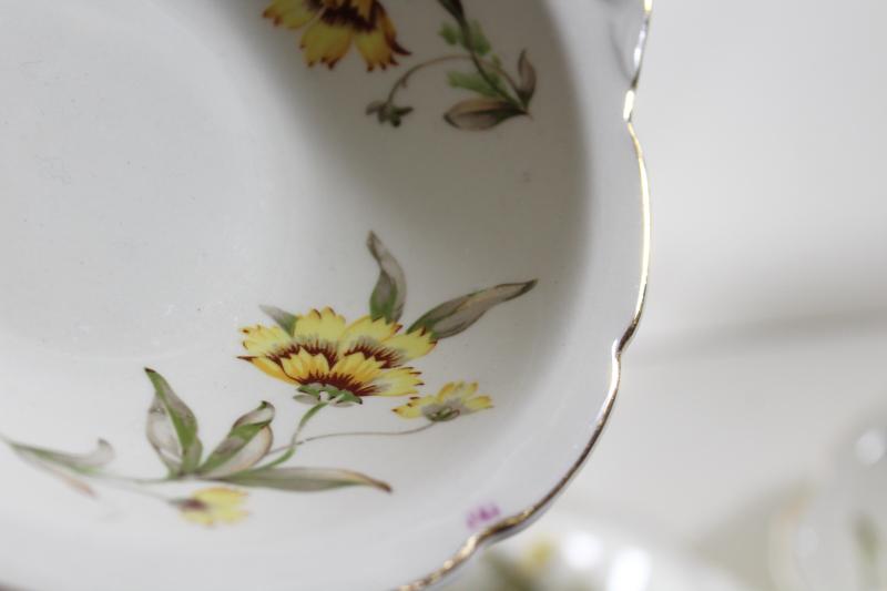 photo of Autumn Mist yellow coreopsis flowers vintage Canonsburg china chowder bowls w/ handles #3