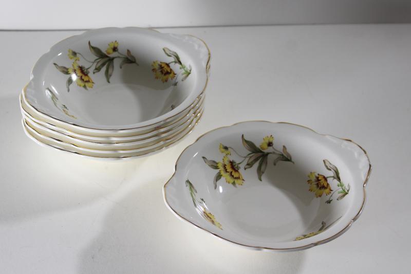 photo of Autumn Mist yellow coreopsis flowers vintage Canonsburg china chowder bowls w/ handles #6