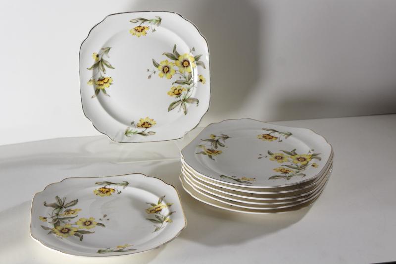 photo of Autumn Mist yellow coreopsis flowers vintage Canonsburg china square plates #4