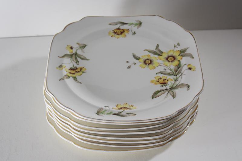 photo of Autumn Mist yellow coreopsis flowers vintage Canonsburg china square plates #7