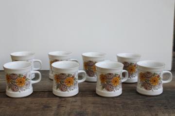 catalog photo of Autumn bouquet set of 8 vintage Carico Japan casual stoneware china mugs fall floral print dishes 