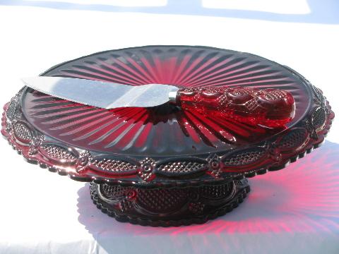 photo of Avon Cape Cod pattern glass, royal ruby red cake stand & pie server #1