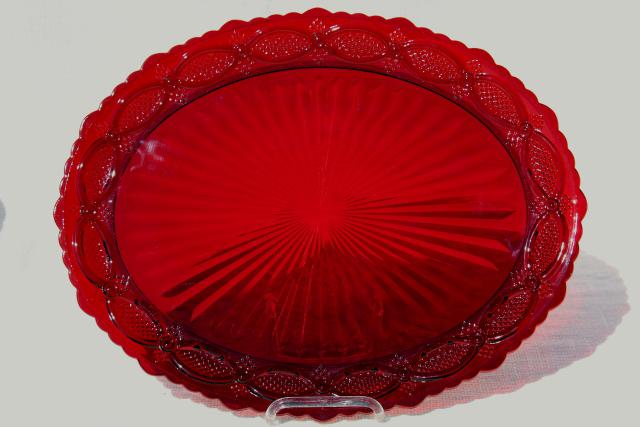 photo of Avon Cape Cod ruby red glass platter, vintage Cape Cod pattern glass #1