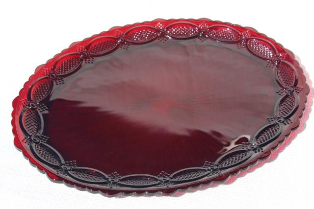 photo of Avon Cape Cod ruby red glass platter, vintage Cape Cod pattern glass #2