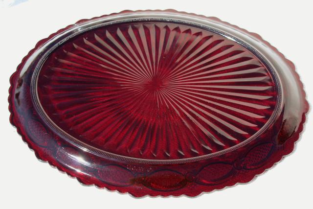 photo of Avon Cape Cod ruby red glass platter, vintage Cape Cod pattern glass #4