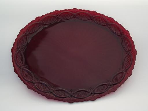 photo of Avon Cape Cod ruby red glass platter, vintage Cape Cod pattern glass  #1