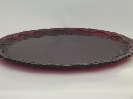 photo of Avon Cape Cod ruby red glass platter, vintage Cape Cod pattern glass  #2