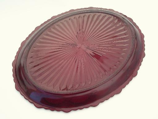 photo of Avon Cape Cod ruby red glass platter, vintage Cape Cod pattern glass  #4