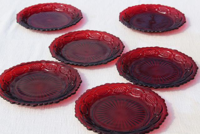 photo of Avon Cape Cod vintage royal ruby red glass salad plates, set of 6 #1