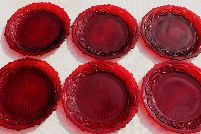 photo of Avon Cape Cod vintage royal ruby red glass salad plates, set of 6 #2