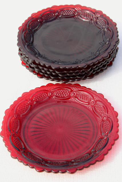 photo of Avon Cape Cod vintage royal ruby red glass salad plates, set of 6 #6