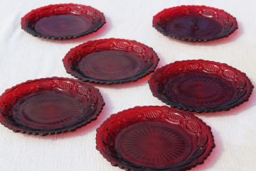 catalog photo of Avon Cape Cod vintage royal ruby red glass salad plates, set of 6