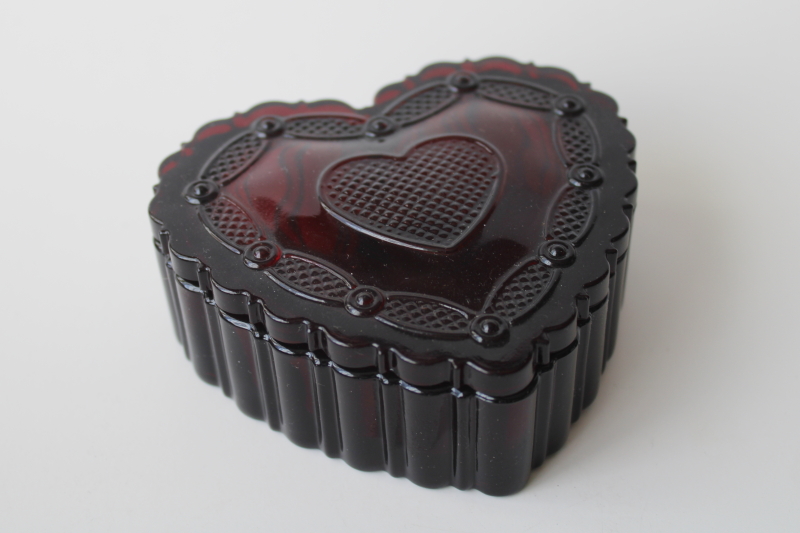 photo of Avon Cape Cod vintage ruby red glass heart shaped trinket box, ring or jewelry dish  #1