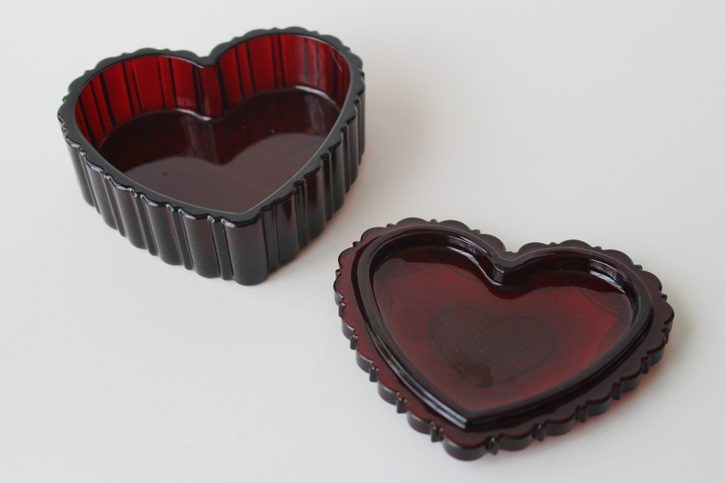 photo of Avon Cape Cod vintage ruby red glass heart shaped trinket box, ring or jewelry dish  #2