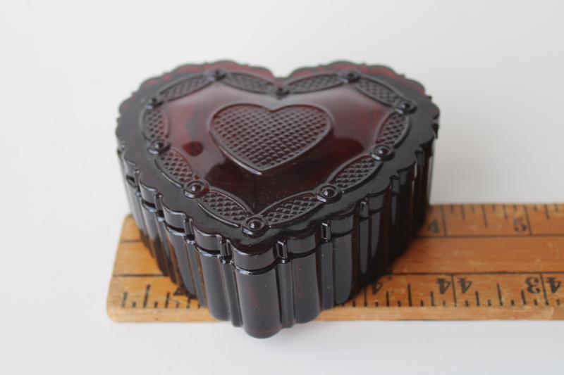 photo of Avon Cape Cod vintage ruby red glass heart shaped trinket box, ring or jewelry dish  #4