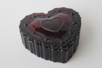 Avon Cape Cod vintage ruby red glass heart shaped trinket box, ring or jewelry dish 