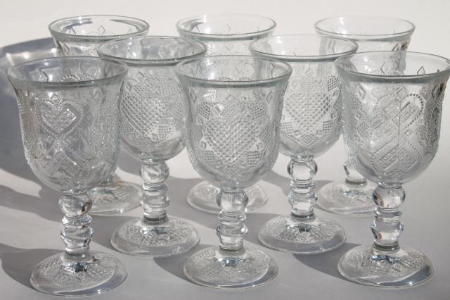 photo of Avon Fostoria heart & diamond crystal clear glass water glasses / large wine goblets #1