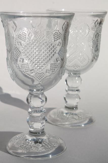 photo of Avon Fostoria heart & diamond crystal clear glass water glasses / large wine goblets #2