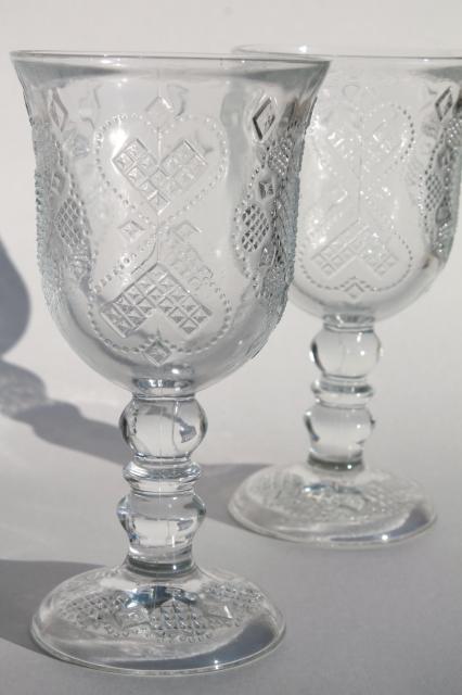 photo of Avon Fostoria heart & diamond crystal clear glass water glasses / large wine goblets #3