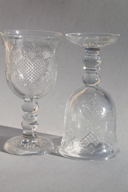 photo of Avon Fostoria heart & diamond crystal clear glass water glasses / large wine goblets #7