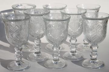 catalog photo of Avon Fostoria heart & diamond crystal clear glass water glasses / large wine goblets