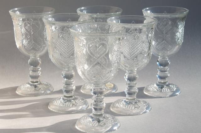 photo of Avon Fostoria heart & diamond crystal clear glass water glasses / large wine goblets #1