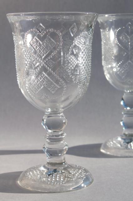 photo of Avon Fostoria heart & diamond crystal clear glass water glasses / large wine goblets #2