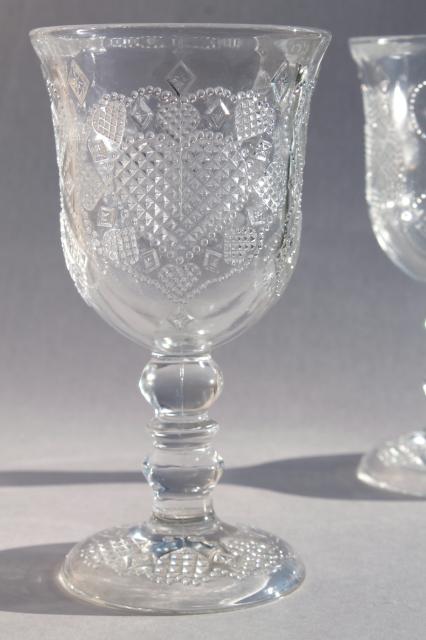 photo of Avon Fostoria heart & diamond crystal clear glass water glasses / large wine goblets #3