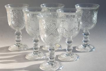 catalog photo of Avon Fostoria heart & diamond crystal clear glass water glasses / large wine goblets
