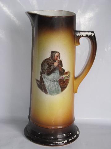 photo of Avon Ware - England vintage pottery, ironstone tall pitcher & beer steins w/ friar #2