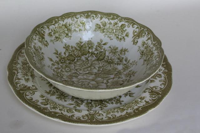 photo of Avondale green transferware china vintage serving bowl & plate, J & G Meakin England #1