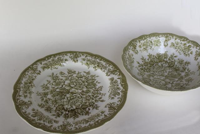 photo of Avondale green transferware china vintage serving bowl & plate, J & G Meakin England #3