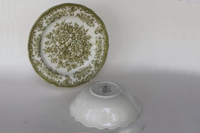 photo of Avondale green transferware china vintage serving bowl & plate, J & G Meakin England #4