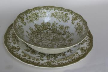 catalog photo of Avondale green transferware china vintage serving bowl & plate, J & G Meakin England