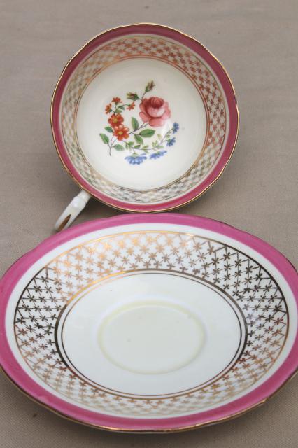photo of Aynsley English bone china teacups & saucers w/ colored bands, 6 vintage tea cup sets #2