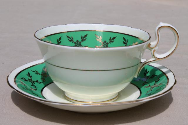 photo of Aynsley English bone china teacups & saucers w/ colored bands, 6 vintage tea cup sets #3
