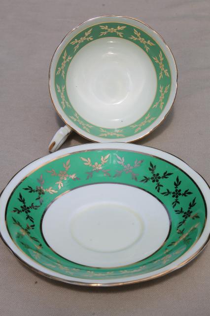 photo of Aynsley English bone china teacups & saucers w/ colored bands, 6 vintage tea cup sets #4