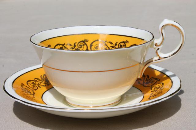 photo of Aynsley English bone china teacups & saucers w/ colored bands, 6 vintage tea cup sets #5