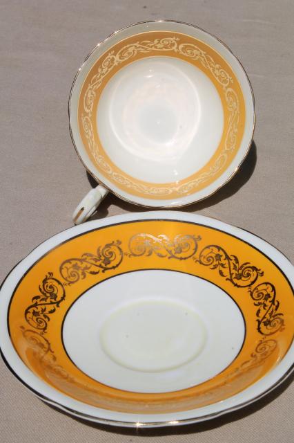 photo of Aynsley English bone china teacups & saucers w/ colored bands, 6 vintage tea cup sets #6
