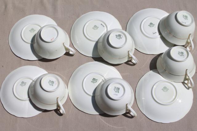 photo of Aynsley English bone china teacups & saucers w/ colored bands, 6 vintage tea cup sets #7