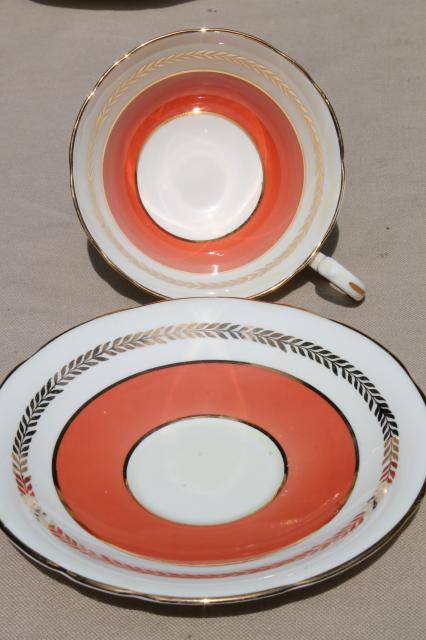 photo of Aynsley English bone china teacups & saucers w/ colored bands, 6 vintage tea cup sets #11
